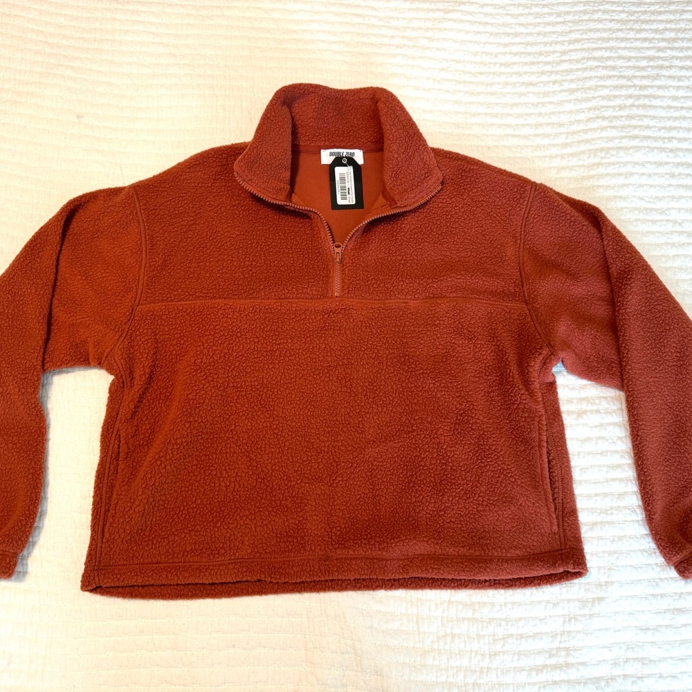 Double Zero Sherpa Clay Cropped Zip Hoodie